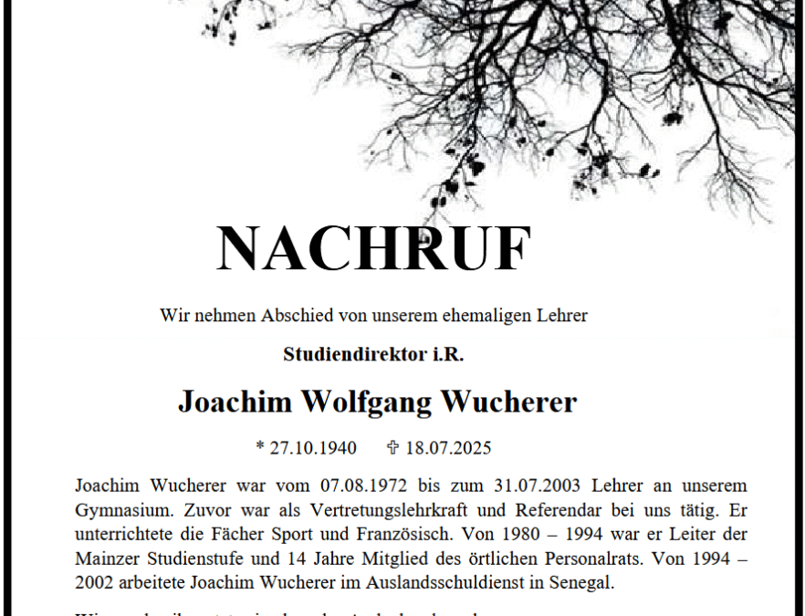 Trauer um StD i.R. Jochen Wucherer